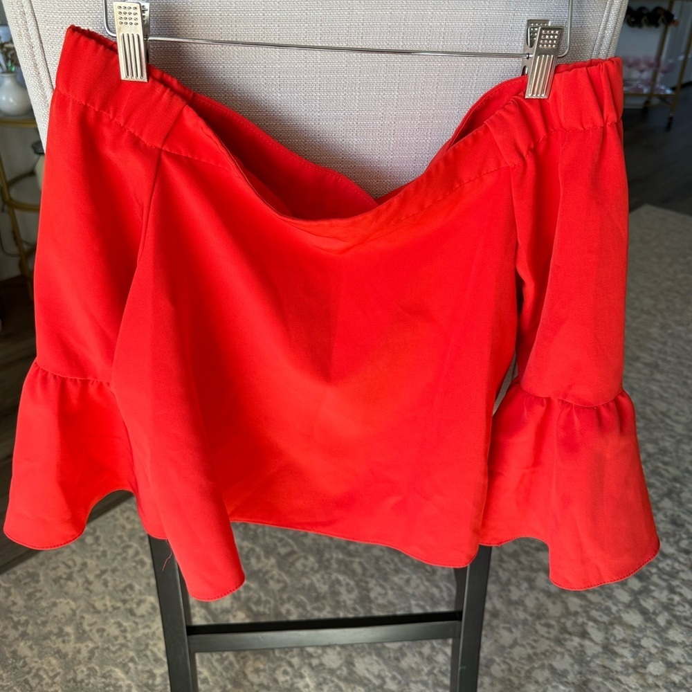 ASOS Red Off Shoulder Ruffle Bell Sleeve Blouse US 8 EU 40, Like New